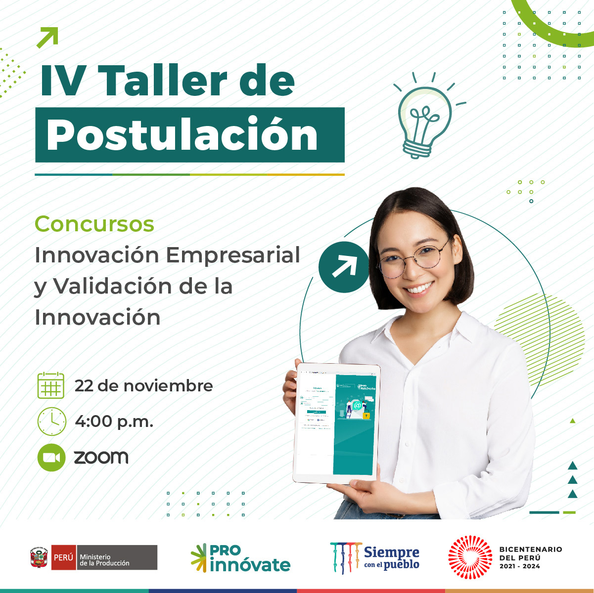 Taller Informativo y de postulación de los concursos de Innovación Empresarial y Validación de la Innovación de ProInnóvate.
